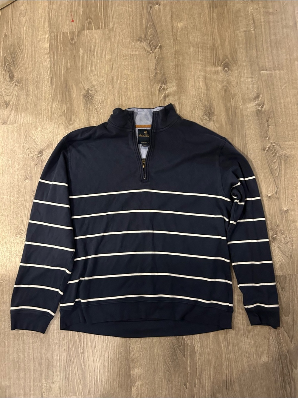 Brooks Brothers Navy Half-Zip Sweater with White Stripes Size XL